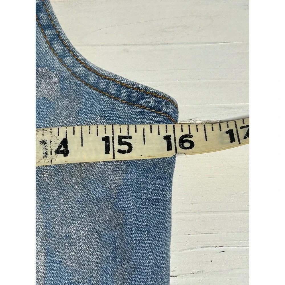 Justice Girls Silver Metallic Foil Denim Vest Light Wash Blue Size 12/14 Shimmer
